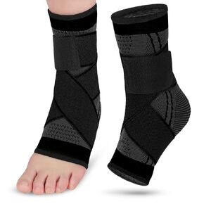 2 Pack Adjustable Ankle Brace Compression Sleeve, Arch Support & Foot Stabilizer, Elastic Wrap for Plantar Fasciitis, Achilles Tendonitis Recovery, Sports Bandage Socks for Men & Women (Medium)
