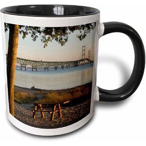 3dRose Use, Michigan, Mackinaw City, Mackinac Bridge Mug, 11 oz, Black
