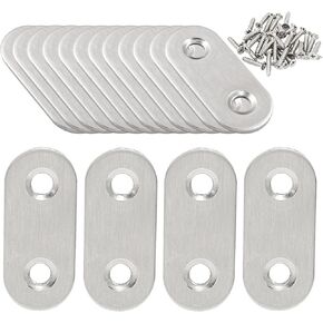 Hordion 16pcs Straight Brace Flat Brackets, 37mm Metal Mending Plate Stainless Steel Repair Bracket with Screws for Wood Furniture
