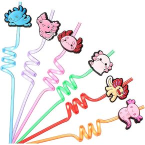 Bokon 24 Pack Axolotl Straws for Kids, Axolotl Party Supplies Axolotl Party Favors, Reusable Plastic Twisty Disposable Drinking Straws for Axolotl Themed Party Decoration Supplies Favors, 6 Styles