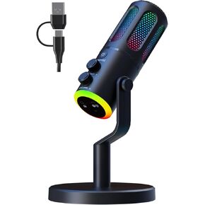 Microphone for PC,Desktop,Mac, with RGB Breath Lights, 20-20KHz Frequency Response, Up to 108 db SPL, DSP Noise Cancellation, Ideal for Gaming,PS5, Streaming, Podcasting, Recording