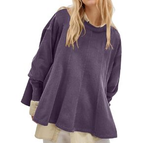 Women Batwing Oversized Sweatshirt Reverse Seam Crewneck Sweatshirt Cute Babydoll Peplum Sweat Shirts Pullover Tops