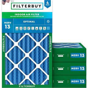 Filterbuy 12x24x4 Air Filter MERV 13 Optimal Defense (4-Pack), Pleated HVAC AC Furnace Air Filters Replacement (Actual Size: 11.50 x 23.38 x 3.63 Inches)