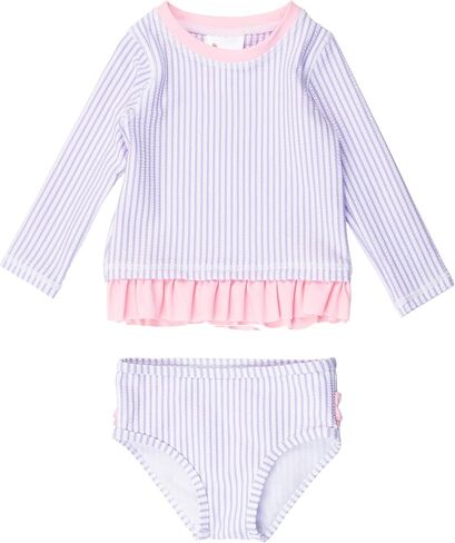 RuffleButts Baby/Toddler Girls Seersucker Long Sleeve Rash Guard Bikini in Saudi Arabia