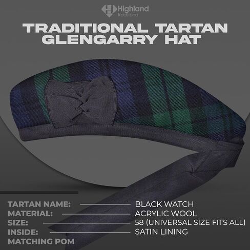 Glengarry Cap-Traditional Scottish Hat, Acrylic Wool Tartan Glengarry hat, Kilts/Bagpipes Accessories in Saudi Arabia