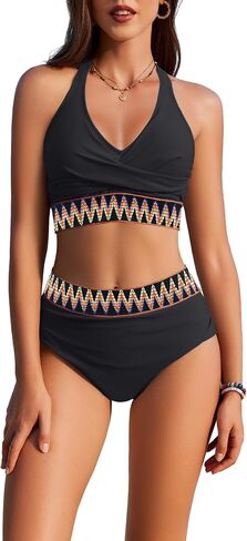 AI'MAGE Women High Waisted Bikini Sets Tummy Control Swimsuits 2 Piece Halter Crisscross Ruched Bathing Suits Swim Suits 2025 in Saudi Arabia
