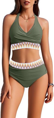 AI'MAGE Women High Waisted Bikini Sets Tummy Control Swimsuits 2 Piece Halter Crisscross Ruched Bathing Suits Swim Suits 2025 in Saudi Arabia