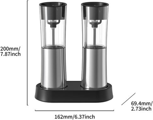 Electric Salt and Pepper Grinder Set [Upgraded Larger Capacity] Gravity Pepper Grinder-USB Rechargeable Automatic Pepper Mill Grinder,One Handed Operation,Stainless Steel Construction,LED Light in Saudi Arabia