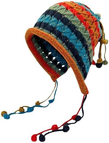 CORIRESHA Women's Colorful Handmade Crochet Beanie Tassel Ear Flaps Knit Hat with Pom Pom in Saudi Arabia