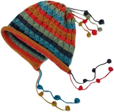 CORIRESHA Women's Colorful Handmade Crochet Beanie Tassel Ear Flaps Knit Hat with Pom Pom in Saudi Arabia