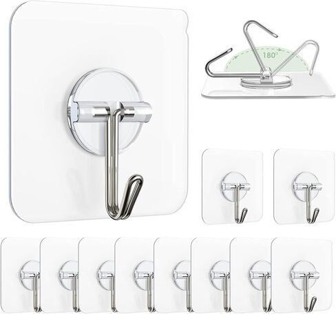 20 Pack Wall Hanging Hooks for Wall without Drilling, Self Adhesive Hooks for Wall Heavy Duty Strong Nail Free, Kitchen Accessories Items (Hanging Hook, Transparent) Stainless Steel in Saudi Arabia