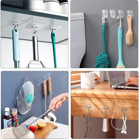 20 Pack Wall Hanging Hooks for Wall without Drilling, Self Adhesive Hooks for Wall Heavy Duty Strong Nail Free, Kitchen Accessories Items (Hanging Hook, Transparent) Stainless Steel in Saudi Arabia