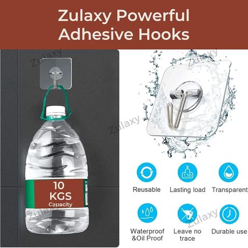 20 Pack Wall Hanging Hooks for Wall without Drilling, Self Adhesive Hooks for Wall Heavy Duty Strong Nail Free, Kitchen Accessories Items (Hanging Hook, Transparent) Stainless Steel in Saudi Arabia