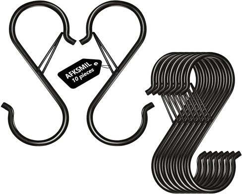 AFKSMILE 10 Pack Hanging S Hooks, Shaped Kitchen S Hooks for Versatile Hanging, Heavy Duty and Rustproof Metal Hooks for Kitchen, Bathroom, Garage, and Closet Organization in Saudi Arabia
