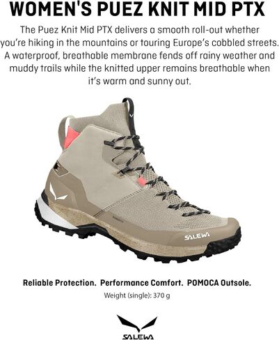 Salewa Women's Puez Knit Mid Powertex Boot Trail Trail Trail للمشي لمسافات طويلة والرحلات in Kuwait