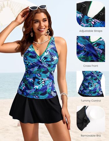 Kate Kasin Tankini Swimsuits for Women Tummy Control v Neck Swimdress ثوب السباحة ثوب السباحة مع تنورة in Kuwait