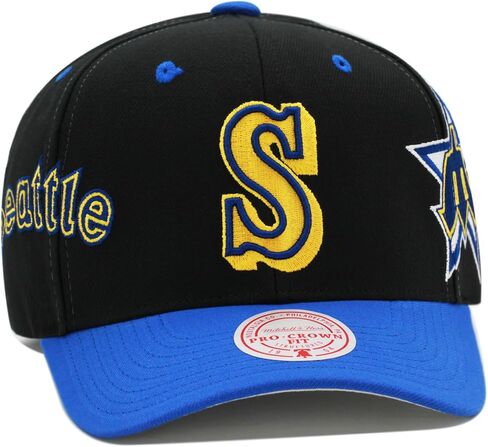 Mitchell & Ness Seattle Mariners Cooperstown MLB Overbite Pro Snapback Hat Cap - Black/Royal in Kuwait