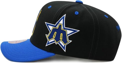 Mitchell & Ness Seattle Mariners Cooperstown MLB Overbite Pro Snapback Hat Cap - Black/Royal in Kuwait