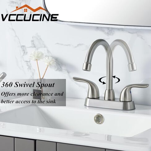 صنبور الحمام Vccucine بالنيكل المصقول ، 2 مقبض الحمام صنبور ، مراكب 4 بوصات صنبور بالوعة الحمام ، 360 ° Spout Spout Bath RV Varucet in Kuwait