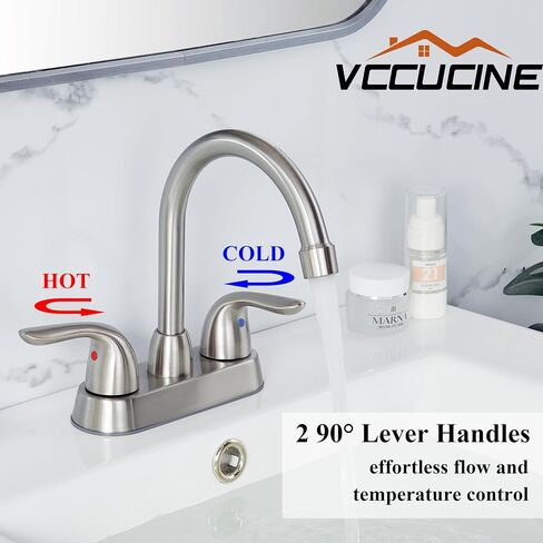 صنبور الحمام Vccucine بالنيكل المصقول ، 2 مقبض الحمام صنبور ، مراكب 4 بوصات صنبور بالوعة الحمام ، 360 ° Spout Spout Bath RV Varucet in Kuwait