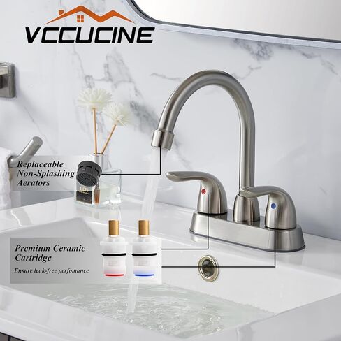 صنبور الحمام Vccucine بالنيكل المصقول ، 2 مقبض الحمام صنبور ، مراكب 4 بوصات صنبور بالوعة الحمام ، 360 ° Spout Spout Bath RV Varucet in Kuwait
