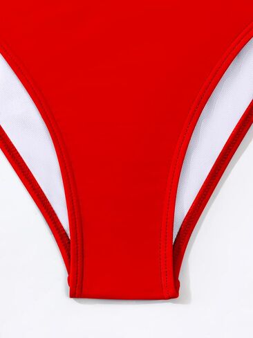 Tainehs Push Up V Neck Bikini يضع Criss Cross Back نوبة استحمام من قطعتين باللون الأحمر in Kuwait