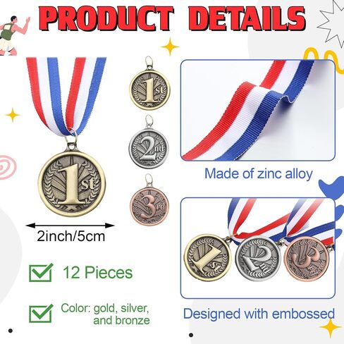 Award Medals 1st 2nd 3rd Place Medals for Awards Winner Medal Gold Silver Bronze Medal with Neck Ribbon Trophy Award for Sports Competitions Party 2 Inches in Kuwait