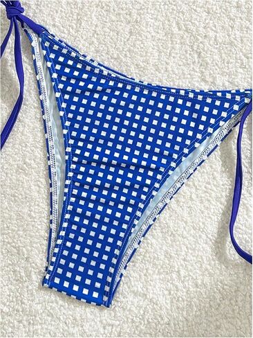Makemechic Women's 2 قطعة للسباحة مخططة الرسن Frill Tringle Triangle String Backless String Cute Bikini مجموعة زرقاء متوسطة in Kuwait