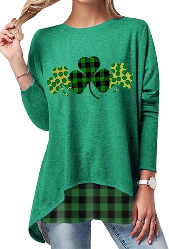Yming Womens St. Patricks Day Crewneck Pullover Clover Print Long Long Terts Day Shamrock Sweatshirt قمم in Kuwait