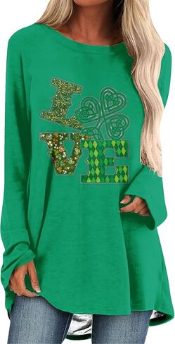 Yming Womens St. Patricks Day Crewneck Pullover Clover Print Long Long Terts Day Shamrock Sweatshirt قمم in Kuwait