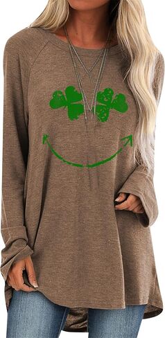 Yming Womens St. Patricks Day Crewneck Pullover Clover Print Long Long Terts Day Shamrock Sweatshirt قمم in Kuwait