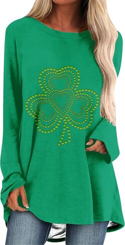 Yming Womens St. Patricks Day Crewneck Pullover Clover Print Long Long Terts Day Shamrock Sweatshirt قمم in Kuwait