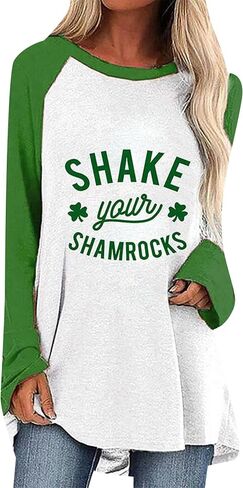 Yming Womens St. Patricks Day Crewneck Pullover Clover Print Long Long Terts Day Shamrock Sweatshirt قمم in Kuwait