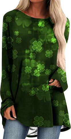 Yming Womens St. Patricks Day Crewneck Pullover Clover Print Long Long Terts Day Shamrock Sweatshirt قمم in Kuwait