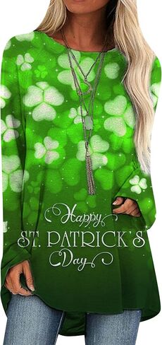 Yming Womens St. Patricks Day Crewneck Pullover Clover Print Long Long Terts Day Shamrock Sweatshirt قمم in Kuwait
