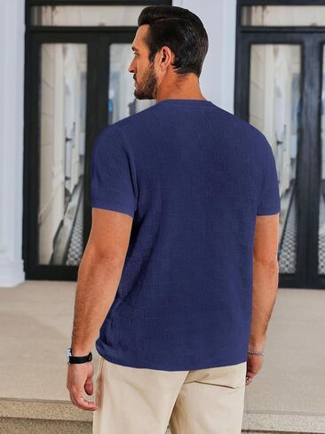 Runcati Mens Knit Short Sleeve T-Shirts Casual Crewneck Cotton Stretch Pullover Tees Summer Textured Tops in Saudi Arabia