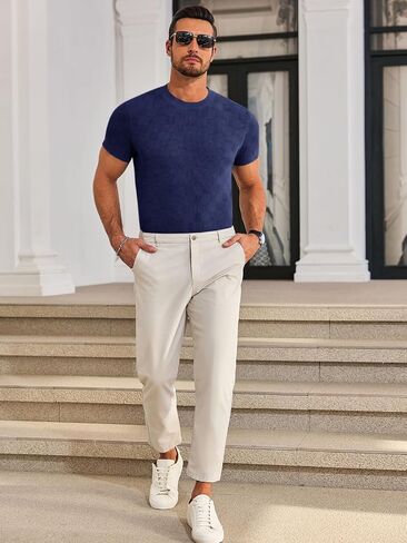 Runcati Mens Knit Short Sleeve T-Shirts Casual Crewneck Cotton Stretch Pullover Tees Summer Textured Tops in Saudi Arabia