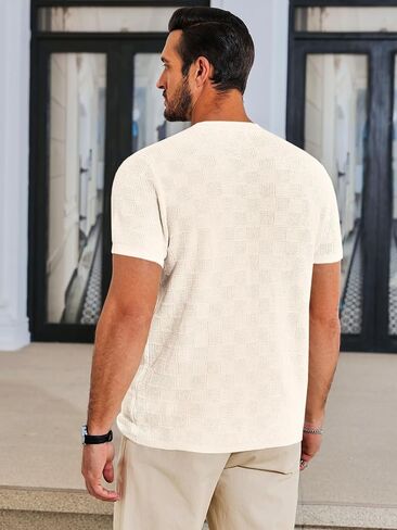 Runcati Mens Knit Short Sleeve T-Shirts Casual Crewneck Cotton Stretch Pullover Tees Summer Textured Tops in Saudi Arabia