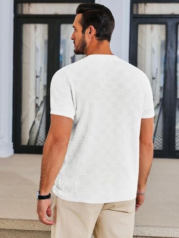 Runcati Mens Knit Short Sleeve T-Shirts Casual Crewneck Cotton Stretch Pullover Tees Summer Textured Tops in Saudi Arabia