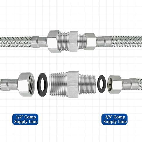 RV Faucet Adapter, 2 PCS 1/2 to 3/8 Reducer Faucet Adapter Stainless Steel 3/8 Compression Fittings for RV Kitchen Plumbing Water Hose Pipe Connector with Rubber Washer in Saudi Arabia