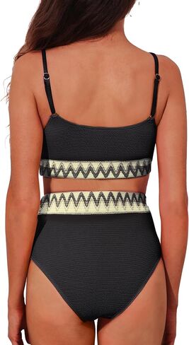 Adisputent Womens High Waisted Bikini Sets Scoop Neck Color Block Swimsuits Retro Two Piece Bathing Suits in Saudi Arabia