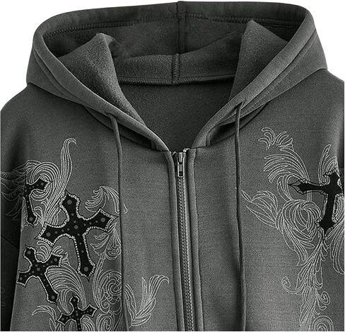 SweatyRocks Women's Y2k Zip Up Hoodies Gothic Graphic Cross Print Grunge Baggy Sweatshirt Jacket in Saudi Arabia