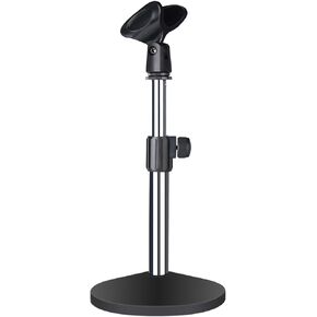 Height adjustable Metal Desktop Microphone Stand with Mic Clip - Mirror Surface