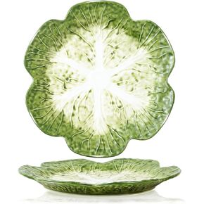 Green Ceramic Salad Plate, 10.5 Inch Porcelain Decorative Plates for Kitchen, Round Appetizer Bowl for Dessert, Decorative, Dinner, Pancakes, Steak, Cabbage Plate Oven & Microwave & Dishwasher Safe