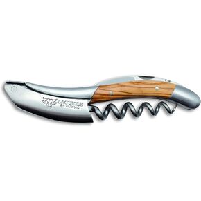 Laguiole En Aubrac Sommelier Waiter's Corkscrew, Olivewood Handle, Wine Opener With Foil Cutter & Bottle Opener, Brushed Bolster