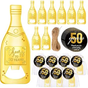 Misdary 25 Sets 50th Birthday Party Favors for Guests SMALL Gold Bottle Opener with Thank You Tag Organza Bag Cheers to 50 60 Years Anniversary Souvenirs Thank You Gifts for Adults