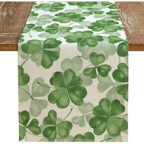 ARKENY St Patricks Day Table Runner 13x72 Inches, Green Shamrock Lucky Spring Seasonal Farmhouse Burlap Indoor Kitchen Dining Table Decorations for Home Party AT074-72