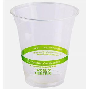 World Centric - 100% Biodegradable, 100% Compostable Plastic Cold Cups, 12 OZ - 100 Count