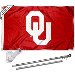 College Flags & Banners Co. Oklahoma Sooners OU Logo Flag with Pole and Bracket Kit