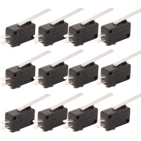 12Pcs Micro Limit Switch | Momentary Hinge Metal Roller Lever Micro Switch AC 5A 125 250V SPDT 3 Pins - Black